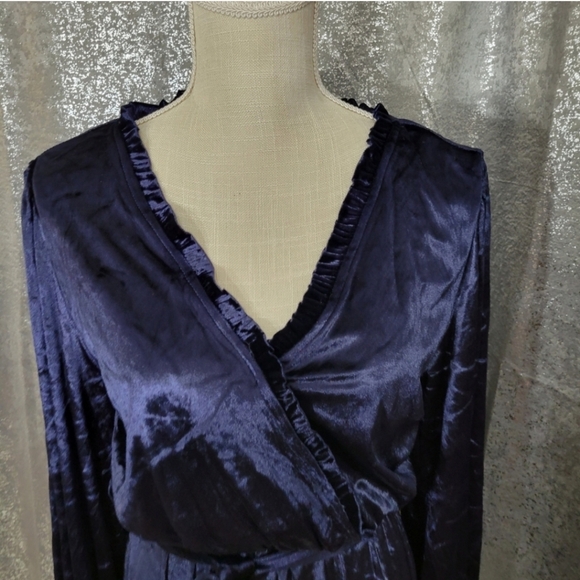 Gigio USA Cowgirl Navy Velvet Blue Longsleeve Dress with Ruffles size Small - Picture 7 of 11